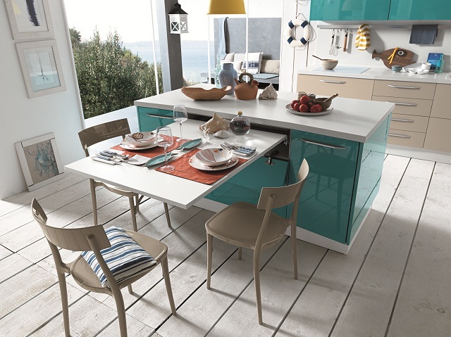 Những chiếc bàn ăn đc tích hợp tốt sẽ giúp không gian nhà bếp thêm thoải mái