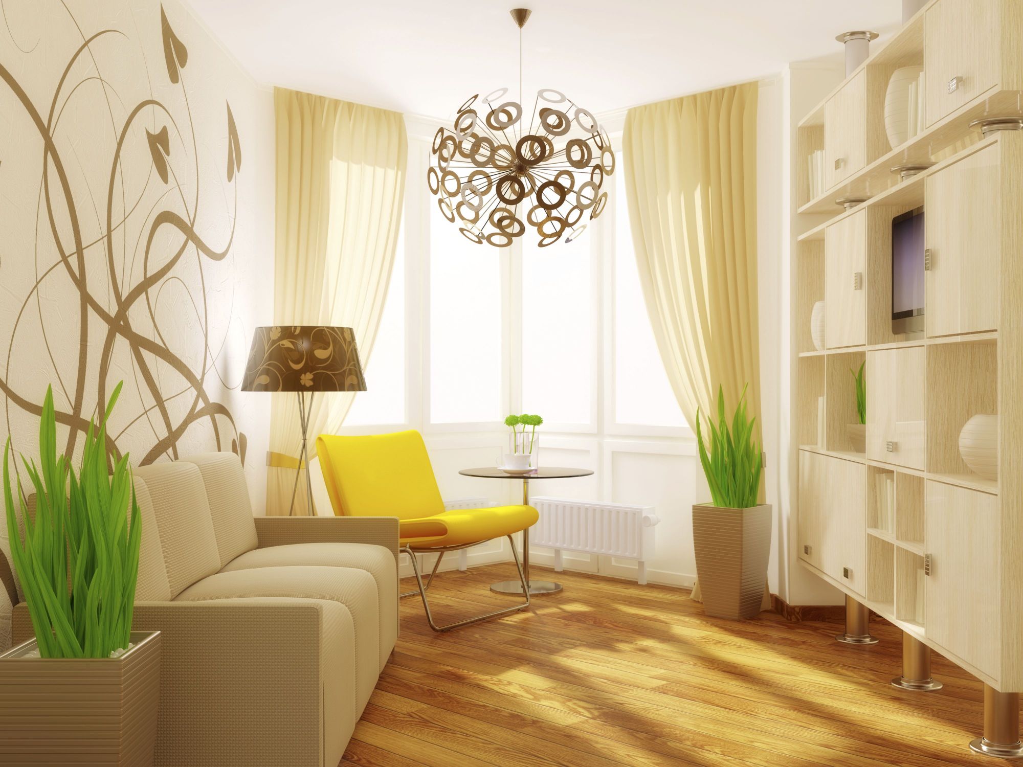 Thiết kế màu sắc nhẹ nhàng của phòng khách giúp cho ngôi nhà cấp 4 diện tích nhỏ thêm phần thoáng đãng, rộng rãi