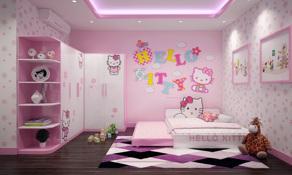 Thiết kế phòng ngủ cho bé gái màu hồng là một trong những màu các bé yếu thích